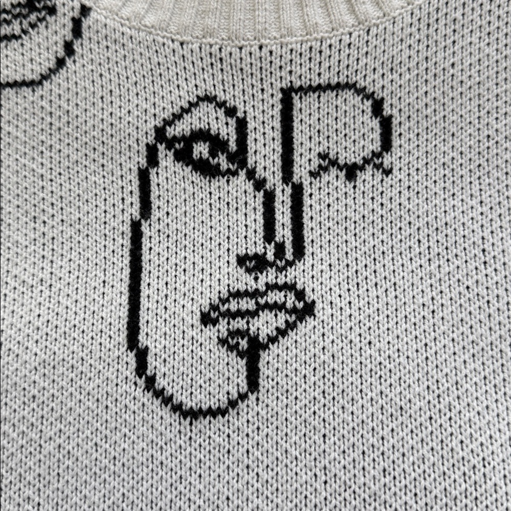 Abstract Face Pattern Sweater - White - image 3